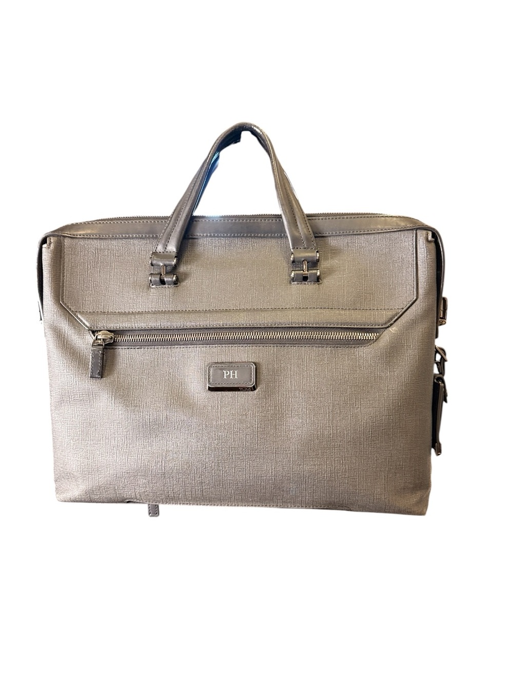TUMI Ashton Coated Canvas Double Zip Grey Slim Messenger Bag Briefcase